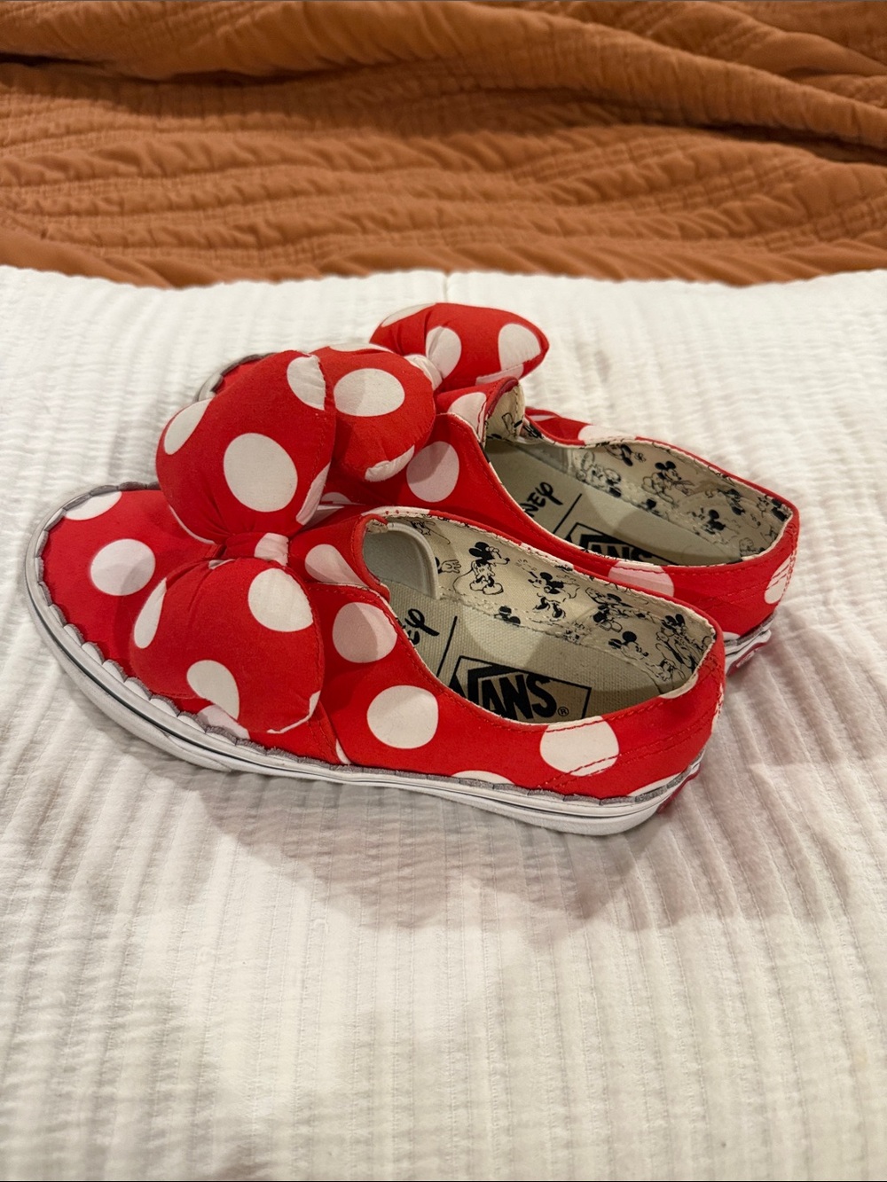 Disney Vans Red White Polka Dot Bow Slip-On Sneakers